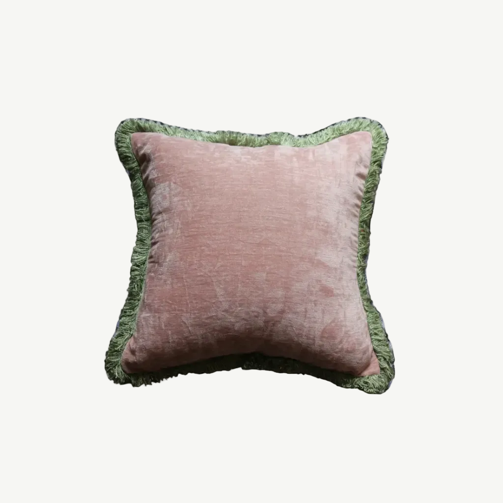 Velvet Fringe Cushion Pink & Green
