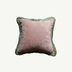 Velvet Fringe Cushion Pink & Green